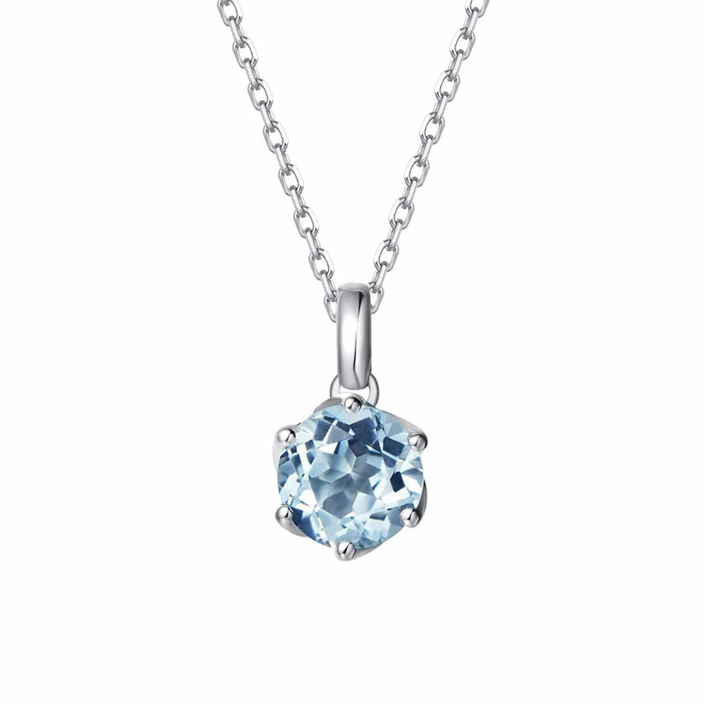 Genuine Aquamarine Solitaire Pendant Necklace