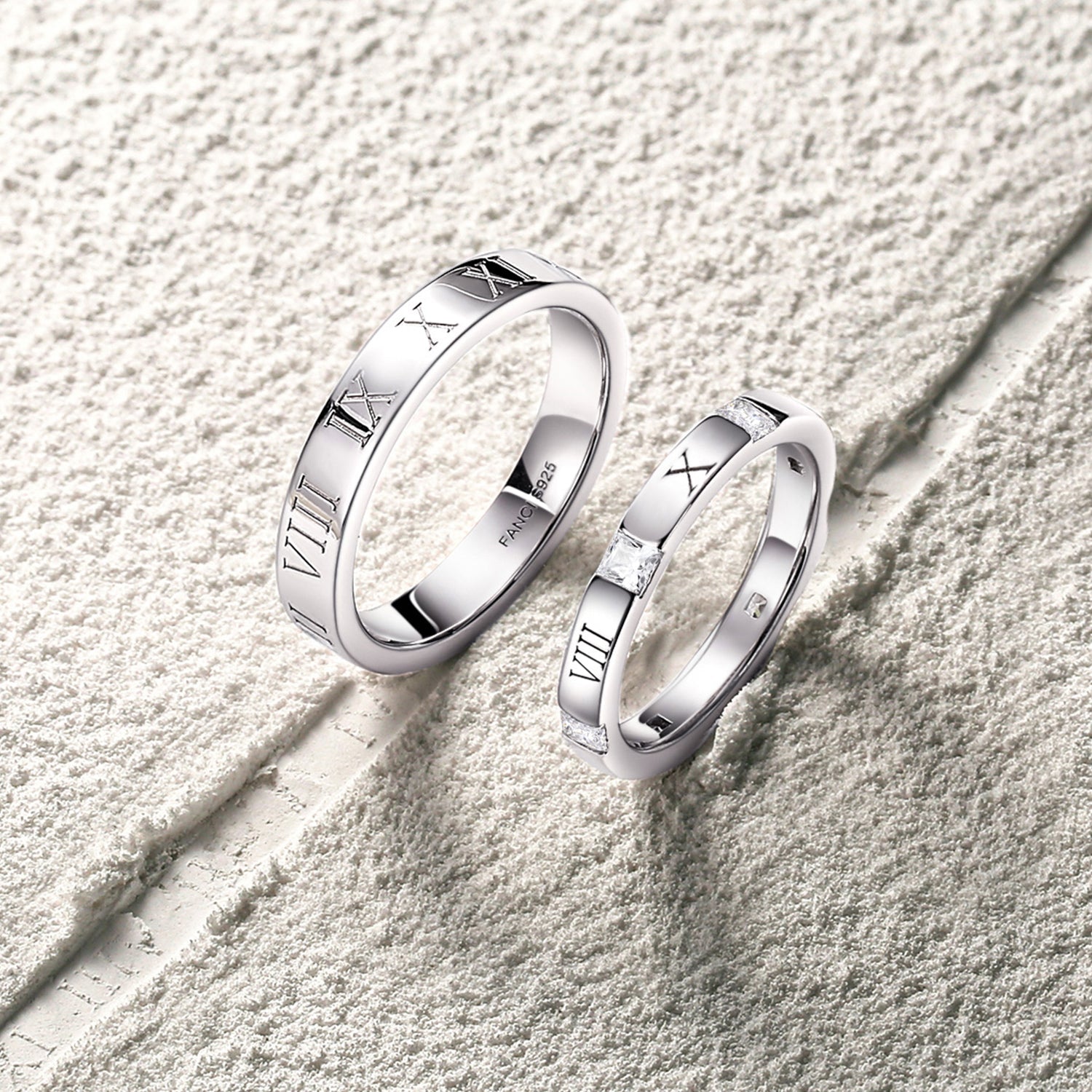 Roman Time Couples Promise Rings