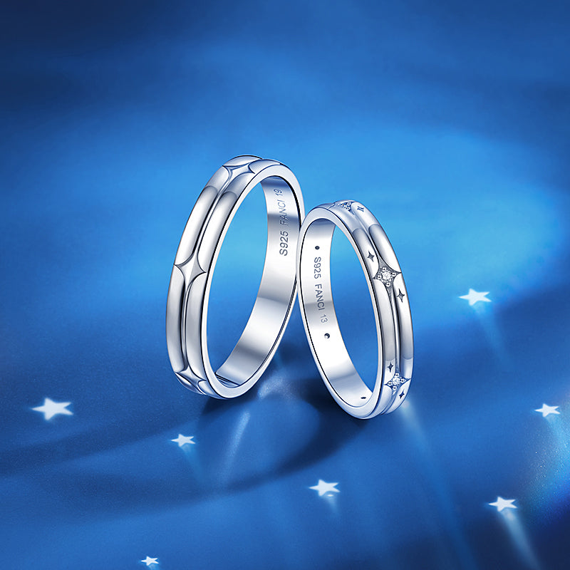 Starlit Melody Couples Promise Star Matching Rings