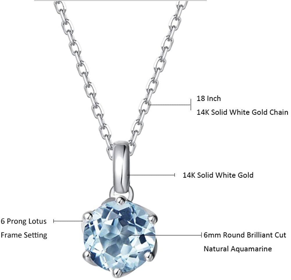 Genuine Aquamarine Solitaire Pendant Necklace