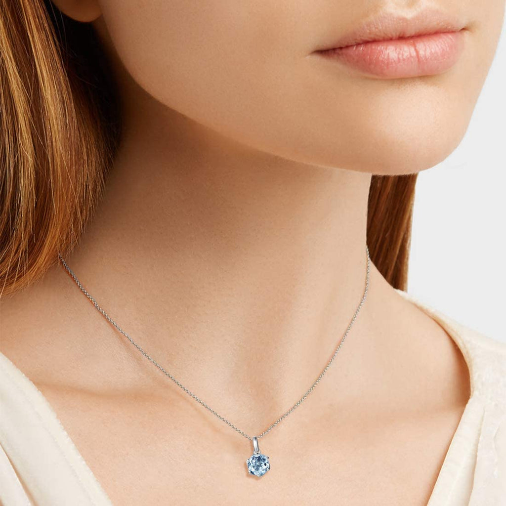 Genuine Aquamarine Solitaire Pendant Necklace