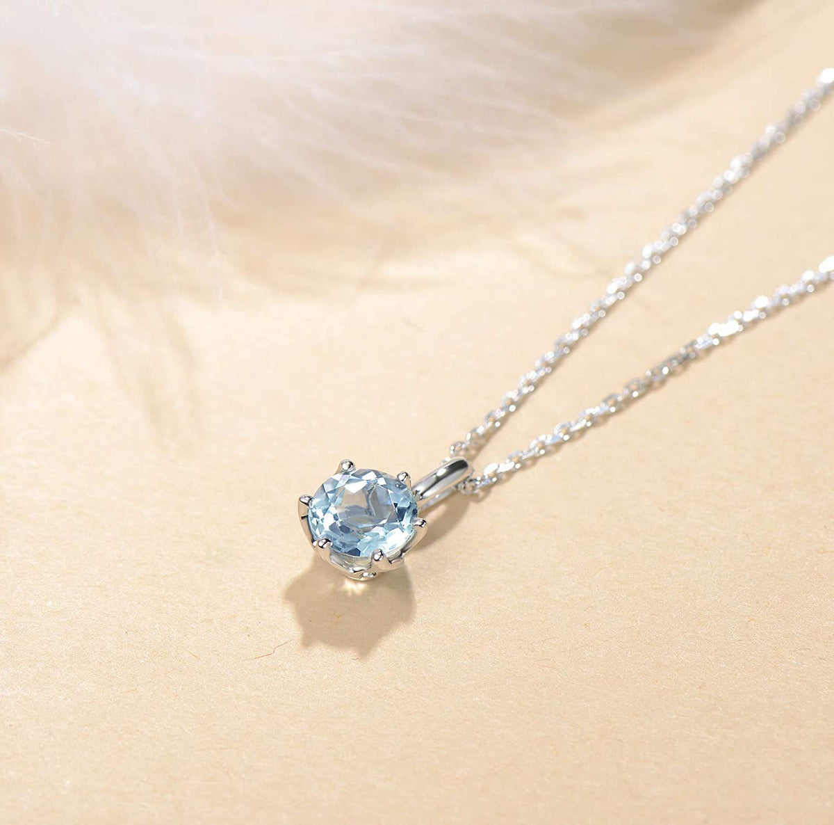 Genuine Aquamarine Solitaire Pendant Necklace