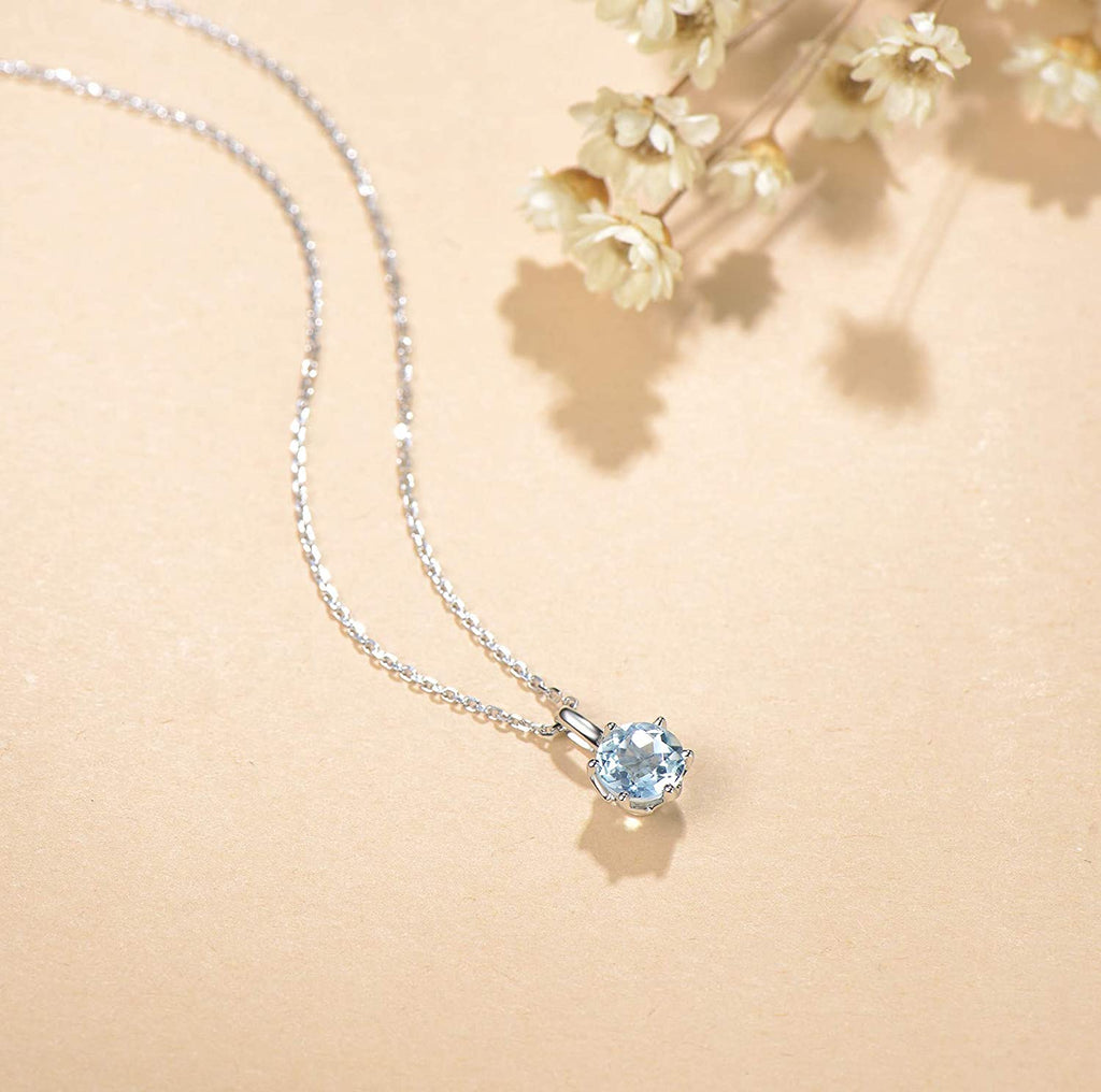 Genuine Aquamarine Solitaire Pendant Necklace