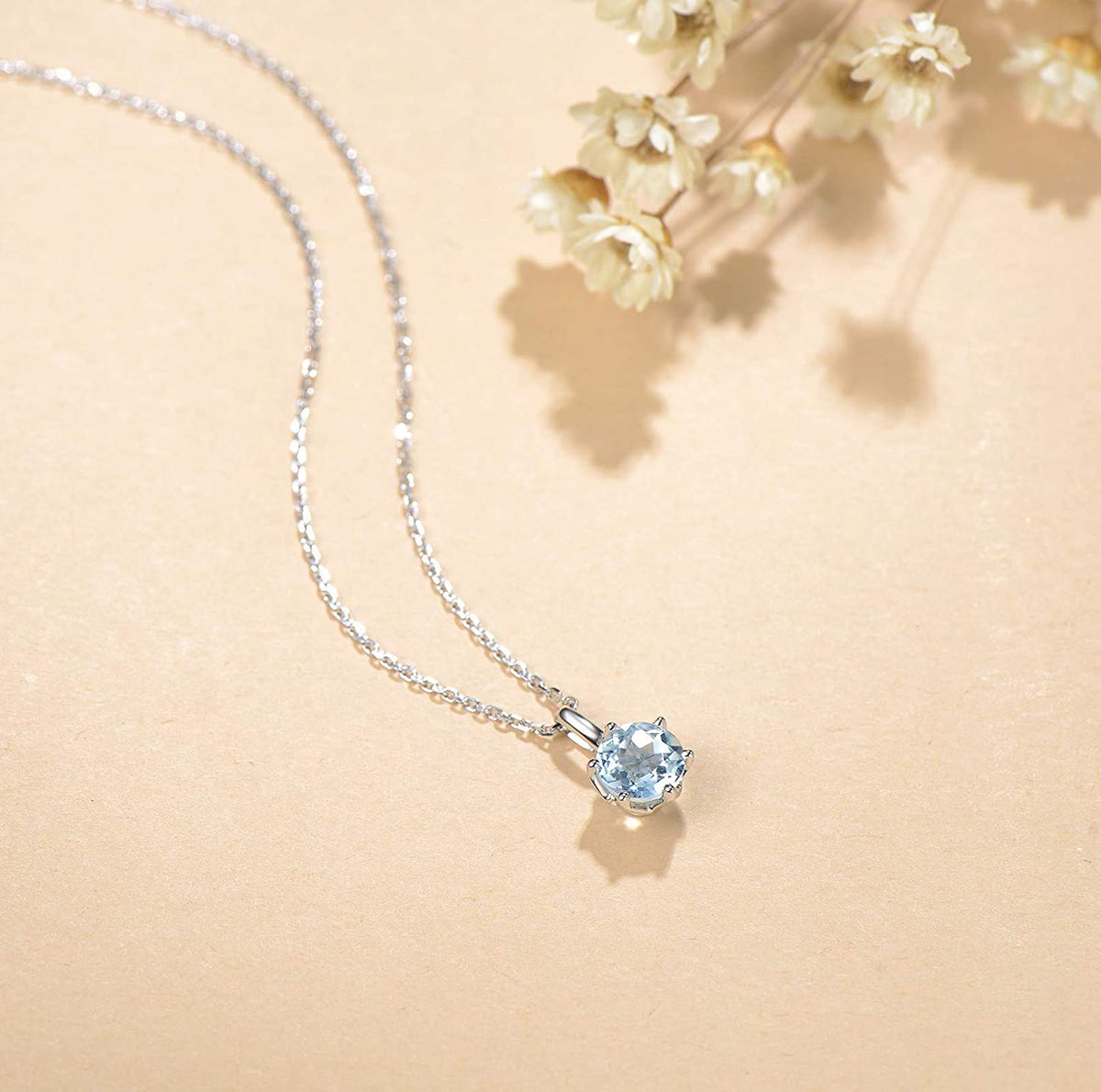 Genuine Aquamarine Solitaire Pendant Necklace