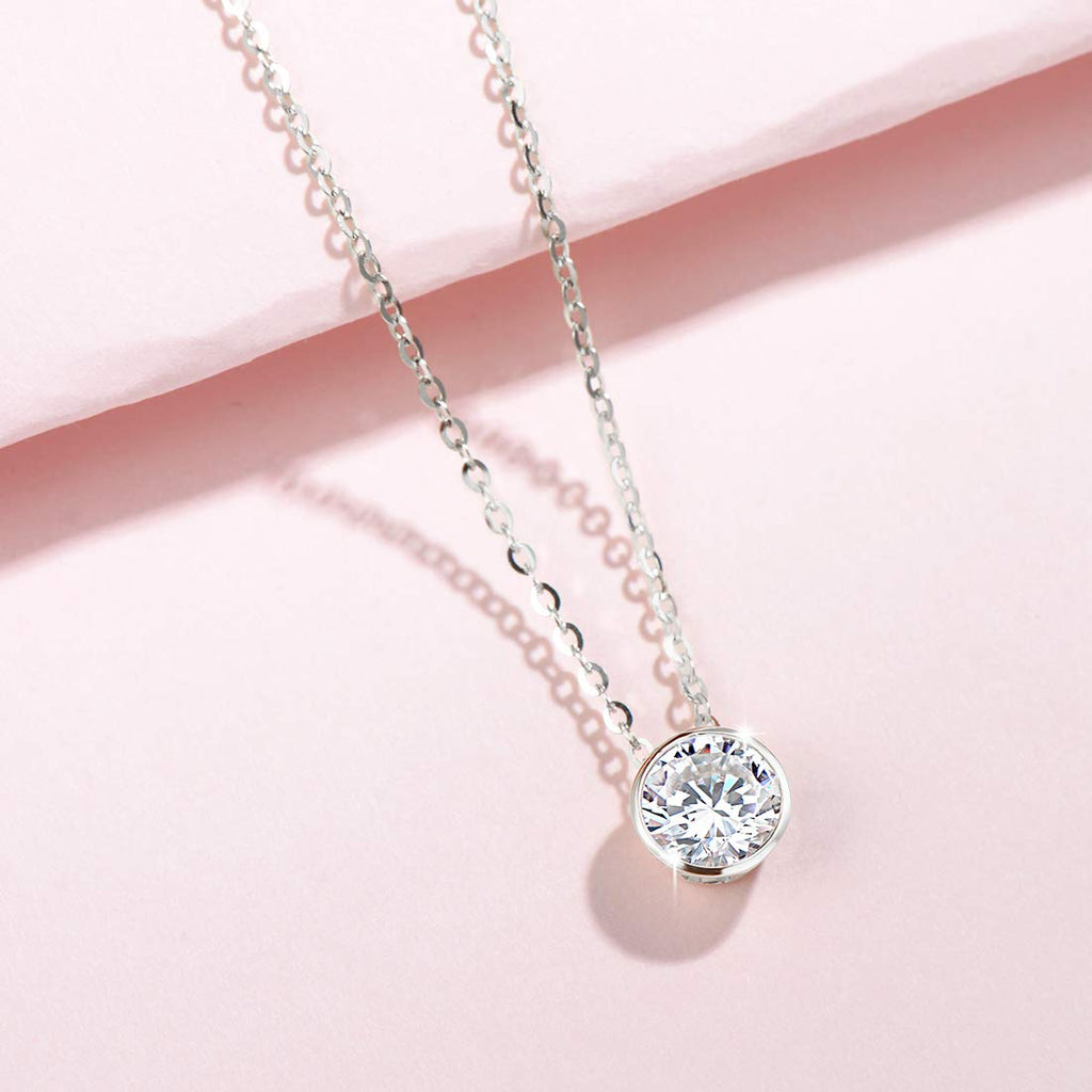 Moissanite Bezel Set Solitaire Pendant Necklace